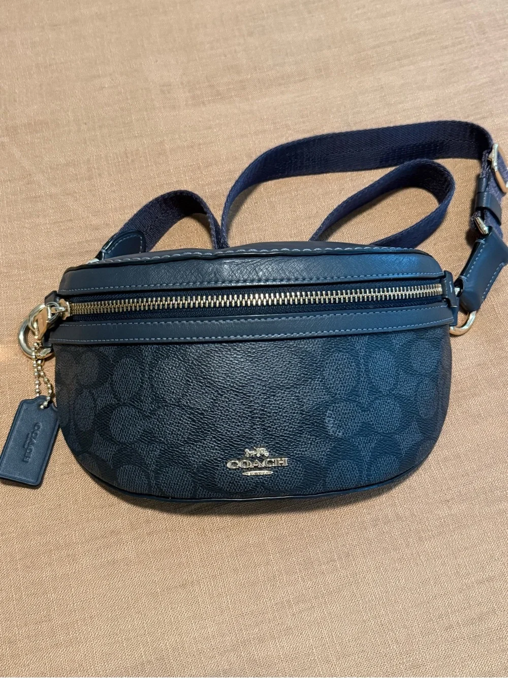 Coach Signature Canvas Belt Bag / Waist Pack Crossbody Black Gold Hardware
